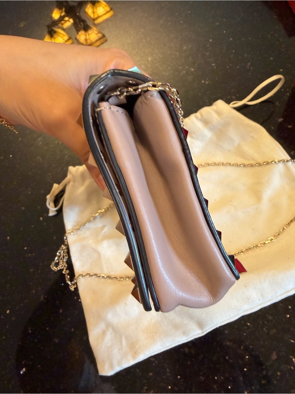 Valentino Mini Rockstud Leather Crossbody in Pale Pink with Gold Studs - Picture 2 of 14